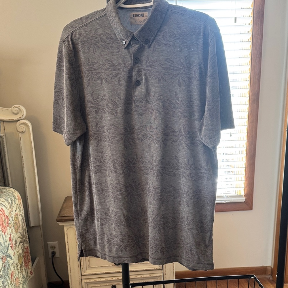 Linksoul Charcoal Leaf Print Polo Shirt